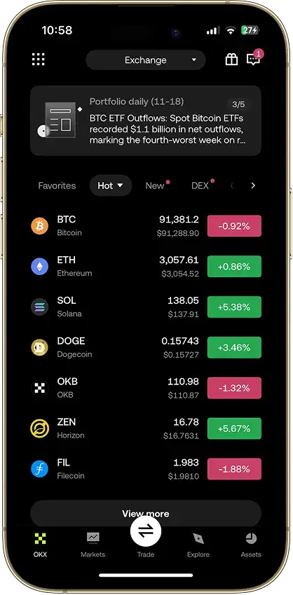 OKX 行情列表手机界面